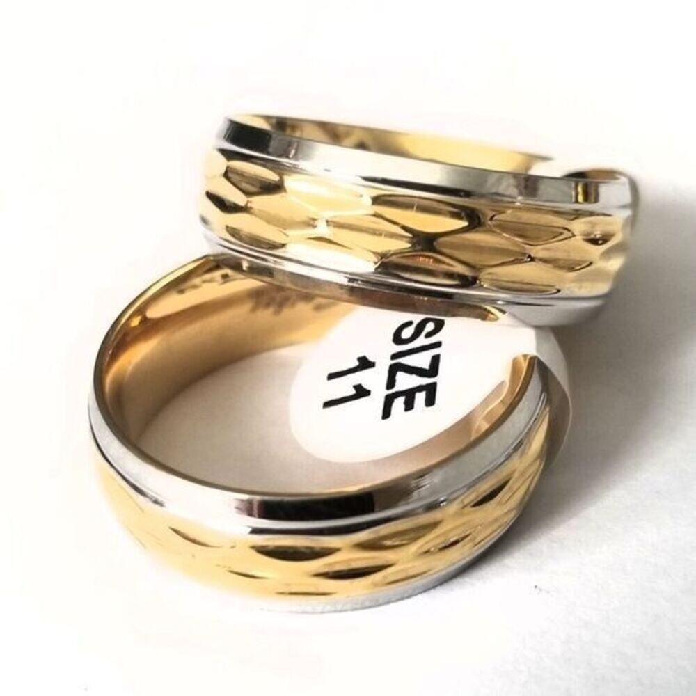 New gold and silver 316L stainless steel wedding band Hypoallergenic size‎ 14